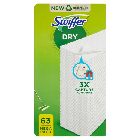 Swiffer Dry Panni Cattura Polvere per Scopa Swiffer - Ricarica 63 Panni